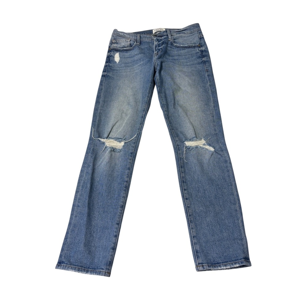 Frame Denim Le Boy McLane Distressed Straight Leg Jeans Blue LBOJ165 Size 27X28